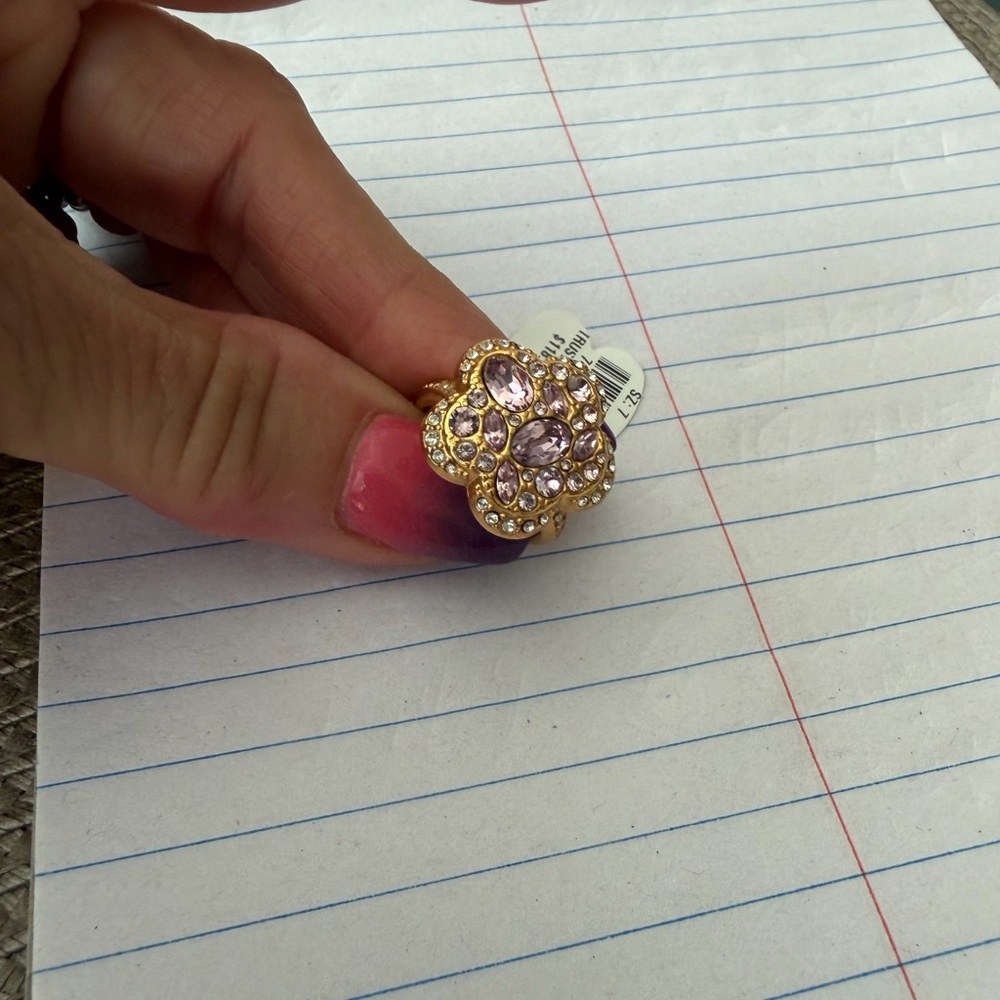 Brighton trust Elegant Gold and Pink Crystal flower Ring size 7 NWT